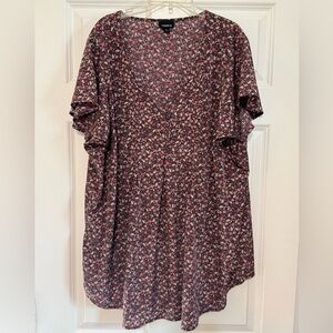 Torrid Pink Purple Floral Boho Cottage Romantic Feminine Prairie 3 Button Top 3X